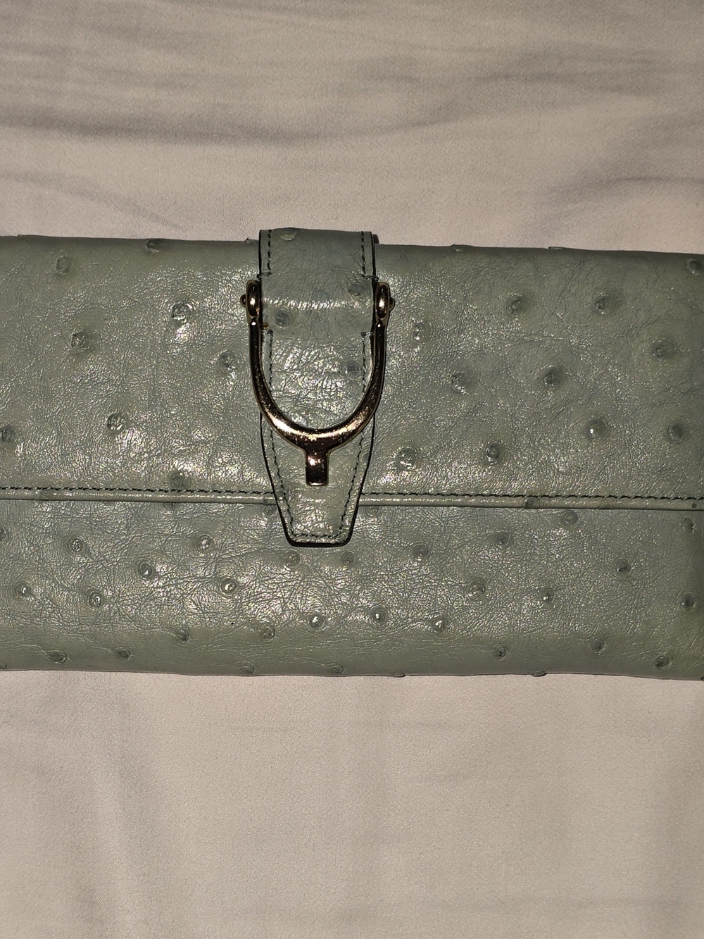 Gucci Ostrich Leather Light Blue Continental Wallet Stirrup Authentic